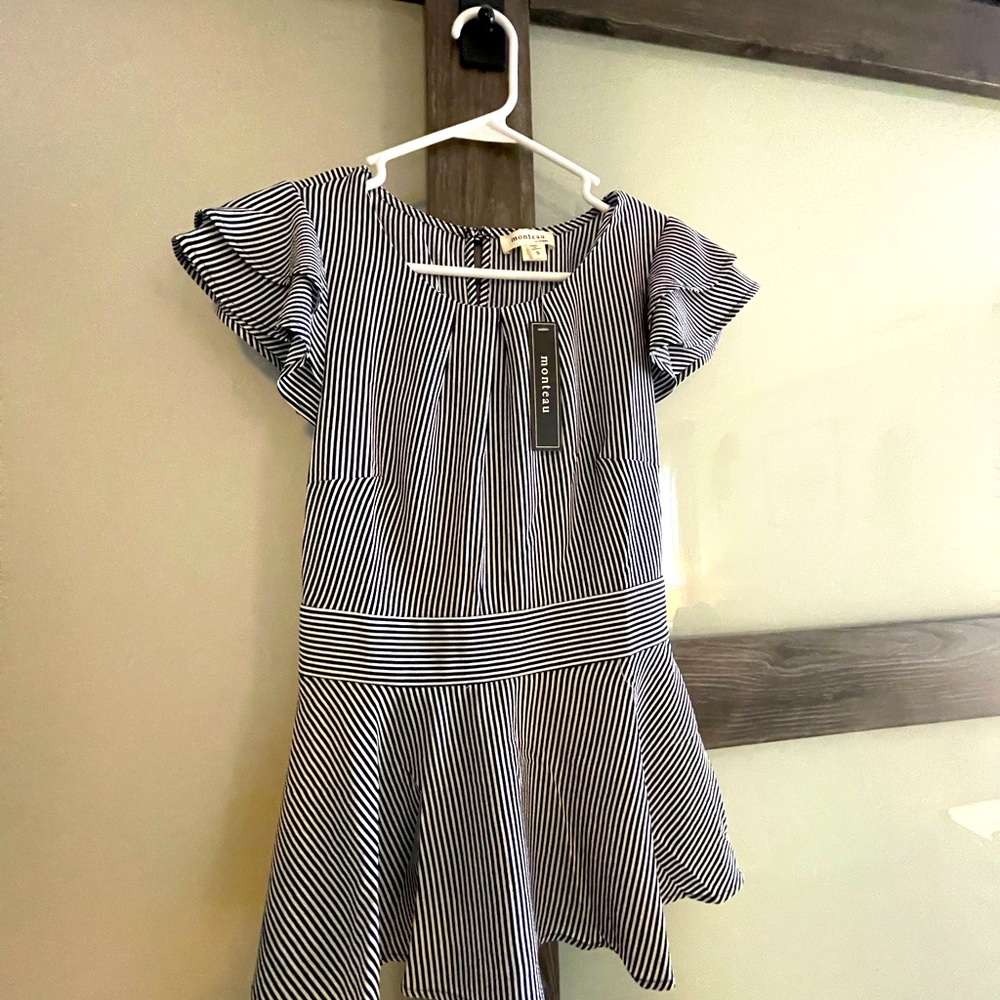 Monteau Navy and White Classic Fit and Flare Top Size S